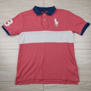 Polo Ralph Lauren Shirt Youth Large 14/16 Big Pony Rugby Preppy‎ Pink White